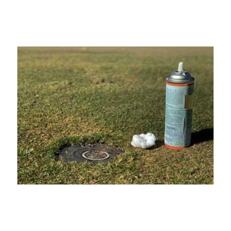 Aerosol Foam Spray Can Applied Used As A Marking Agent On Golf Course Grass Dirt Soil Turf