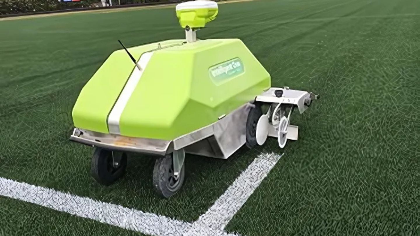  Green Robotic Line Marking Machine On Grass 
